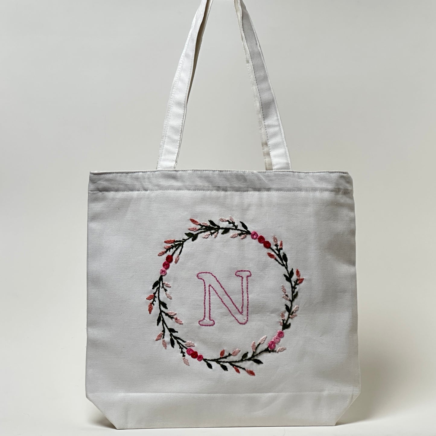 Floral Crown – N | Embroidered Tote Bag