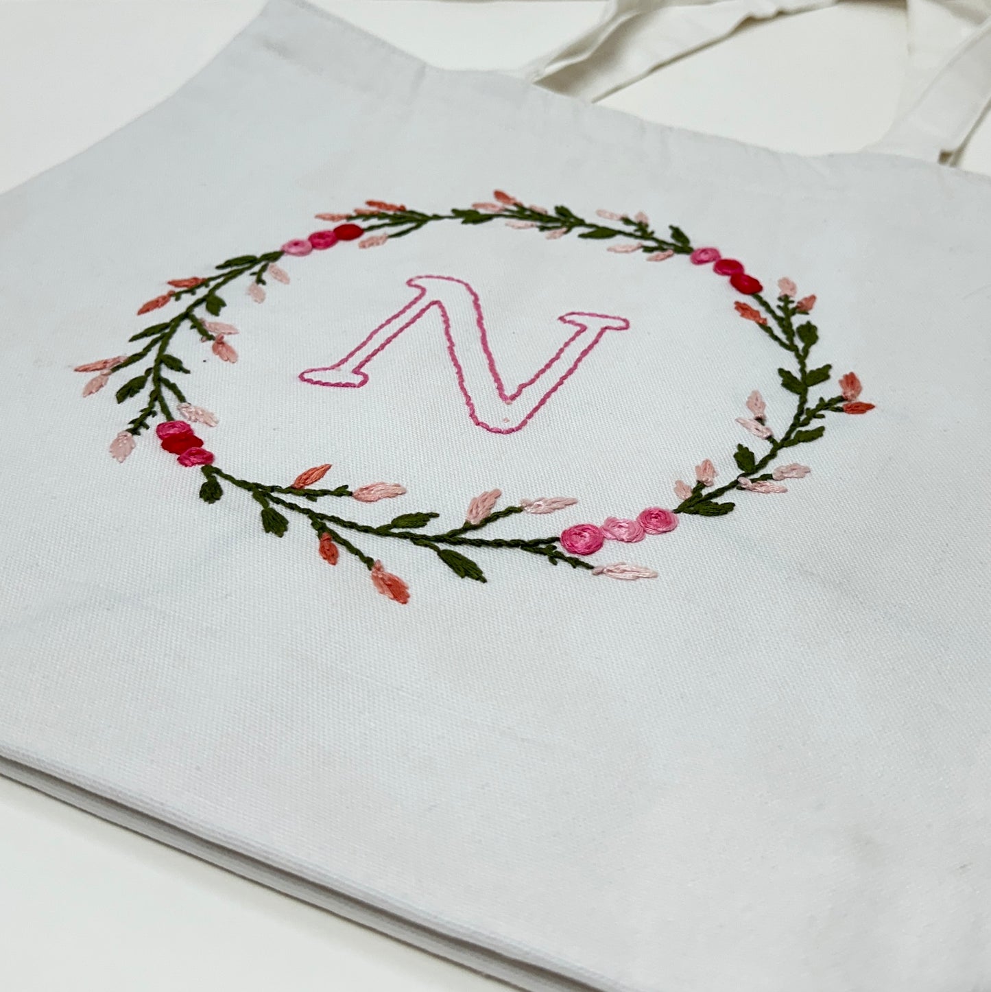 Floral Crown – N | Embroidered Tote Bag