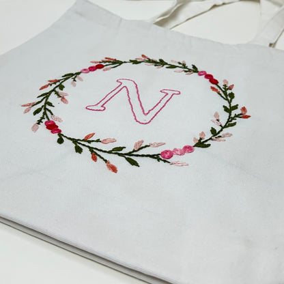 Floral Crown – N | Embroidered Tote Bag
